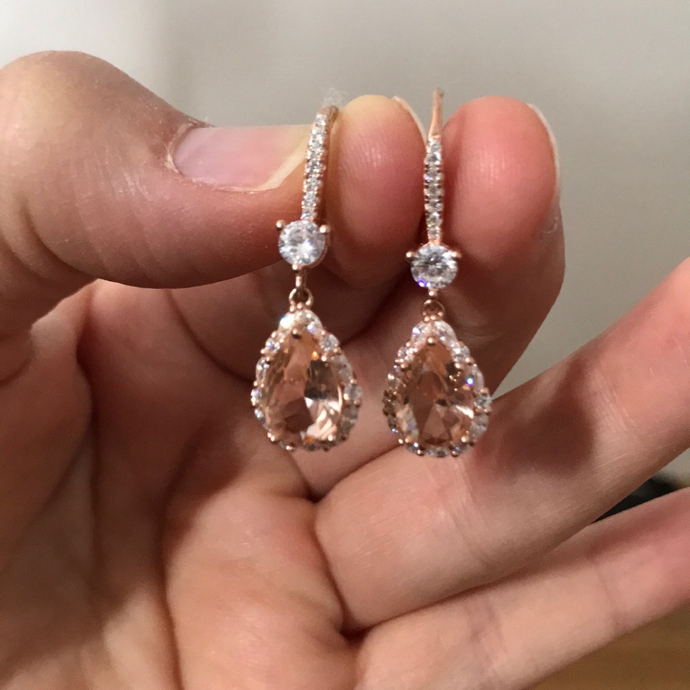 Rose gold diamond and pink stone earrings